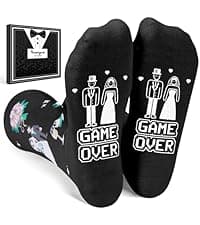 HAPPYPOP Wedding Gifts for Groom - Black Tuxedo Socks for Groom, I Do What She Says Engagement Socks