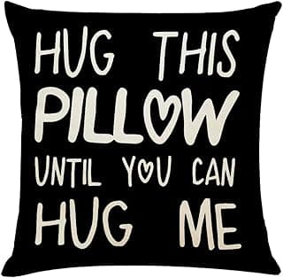 Lover Couple Sweetheart Present Sweet Sayings Hug This Pillow Until You Can Hug Me ,Decorative Throw Pillow Case 18x18 Inches, Boyfriend Girlfriend Birthday Gifts，Valentine's Day Gifts