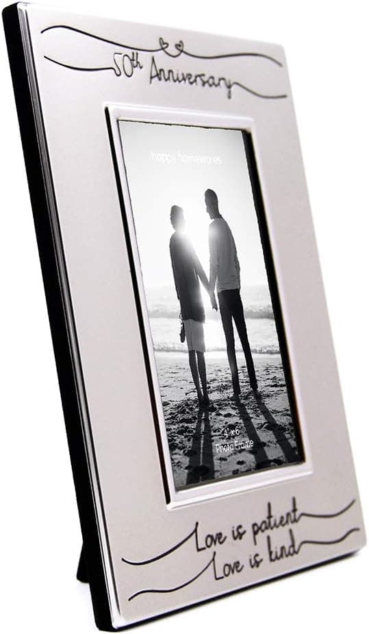 Haysom Interiors Beautiful Two Tone Silver Plated 50th Anniversary 4" x 6" Picture Frame with Black Velvet | Unique and Thoughtful Gift Idea