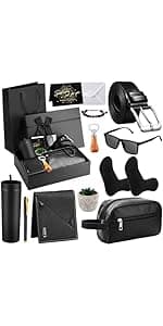 Skylety 13 Pcs Birthday Gifts Baskets for Men Gift for Men Birthday Gift Box 16 oz Tumblers Wallet Toiletry Bag Belt Sock Bottle Opener Bracelet Glasses Keychain for Dad Boyfriend Husband
