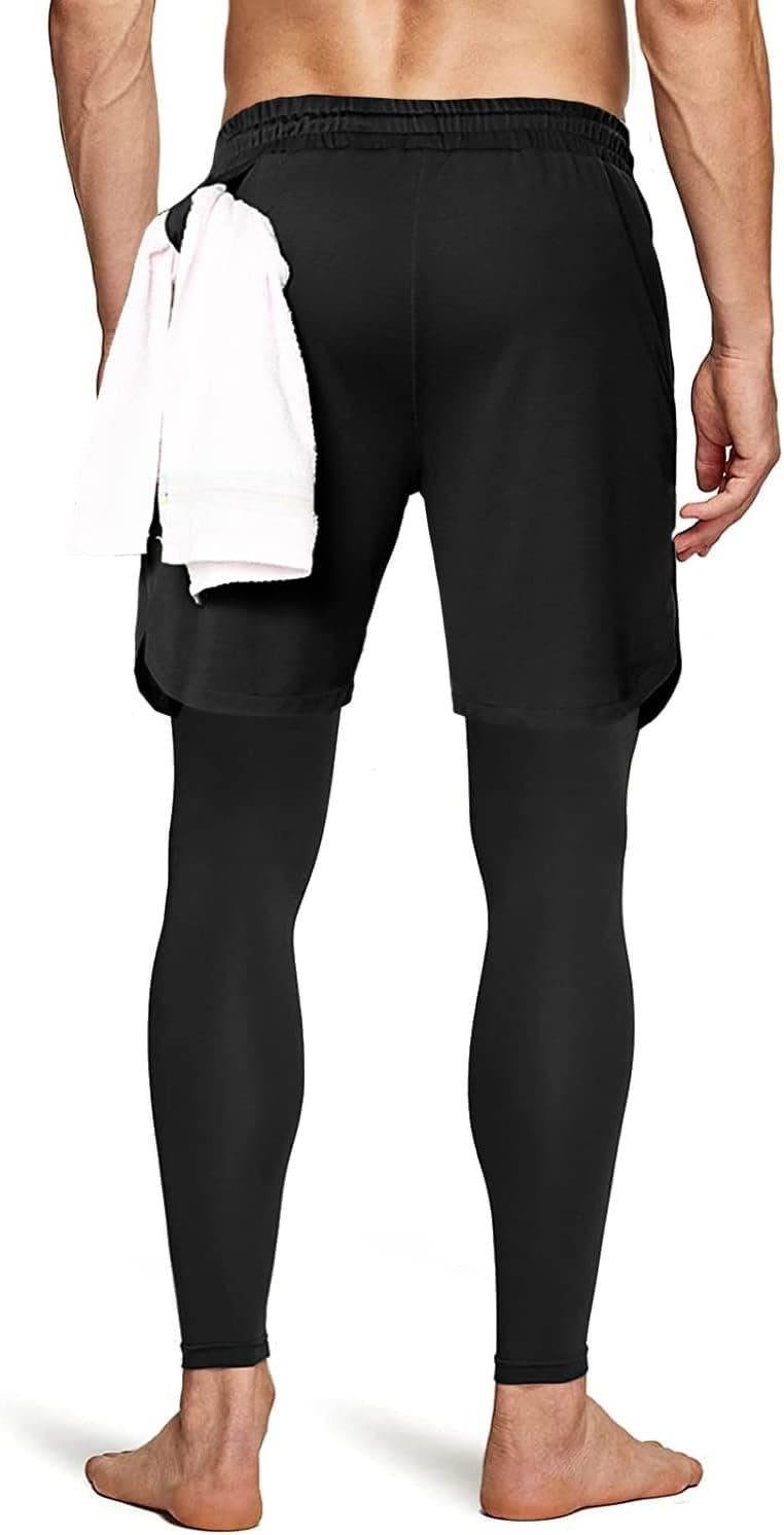 Aolesy Men's 2 in 1 Running Pants, Gym Workout Compression Pants for Men Training Athletic