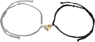 Matching Bracelets for Couples, Gold Heart Initial Friendship Adjustable Bracelet Women Cute Match Charm Letter Name Black Braided Rope Valentines Bf Gf Friends Jewelry Gift