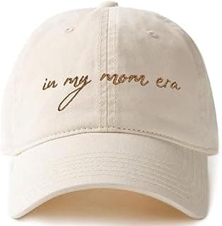 in My Mom Era Hat - Beige Baseball Cap for Moms, High Ponytail Hole, Minimalist Design, Mothers & New Mom Gifts