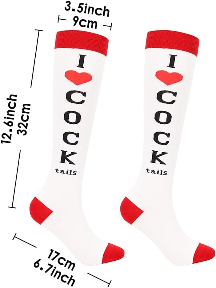 Funny Socks I Love Cocktails Knee Tube Party Stockings Gag Gifts for Christmas White Elephant Gift Exchange