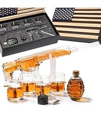 Gifts for Men Dad, 10.1 Oz Whiskey Gun Decanter Set + 2 Bullet Glasses - Unique Birthday Pistol Gift Ideas Daughter Son, Personalized Liquor Dispenser - Scotch Bourbon Vodka, Him, Brother Husband
