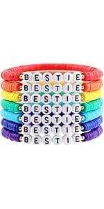 Rainbow Heishi Surfer Bracelets Set for Women Stackable Clay Beaded Bracelets Disc Stretch Preppy Bracelets Layering Colorful Friendship Bracelets Team Cheer Bulk Boho Summer Beach Jewelry Gift