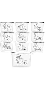 Coume 10 Pcs Rainbow Canvas Makeup Bags Bulk Inspirational Quotes Cosmetic Zipper Personalized Encouragement Travel Pouch Toiletry Bag for Women Girls Teacher Friend Birthday