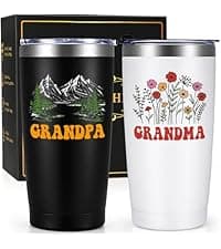 Qtencas Grandma and Grandpa Gifts, Grandparents Christmas Gifts, Grandpa and Grandma insulated Travel Tumbler Set, Gift for Grandparents on Christmas Birthday Anniversary, 20 Oz Black & White
