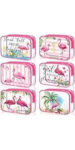 Cunno 6 Pcs Makeup Bags Gifts for Women Preppy Boho Smile Face Flamingo Clear Makeup Bags Cosmetic Transparent PVC Travel Toiletry Organizer(Boho Style)