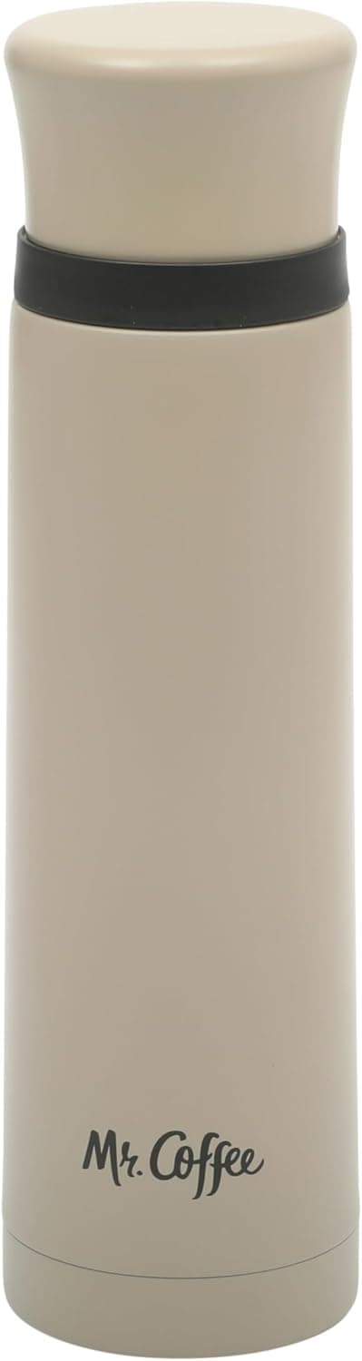 Mr. Coffee Silverleaf 23 oz Stainless Steel Thermal Bottle – Double Wall Vacuum Insulated Travel Mug with Leak-Proof Lid, Taupe – Hot & Cold Beverage Flask for Work, Commute, or Camping