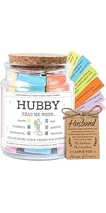 NewEleven Gifts For Husband - Husband Birthday Gift, Christian Gift For Him, Husbands - Anniversary Present For Him Hubby From Wife, Her - Decorative Glass Scripture Jar With 92 Bible Verse