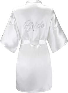 EPLAZA Women's One Size Silver Rhinestones Bride Bridesmaid Short Satin Robes for Wedding Party Getting Ready