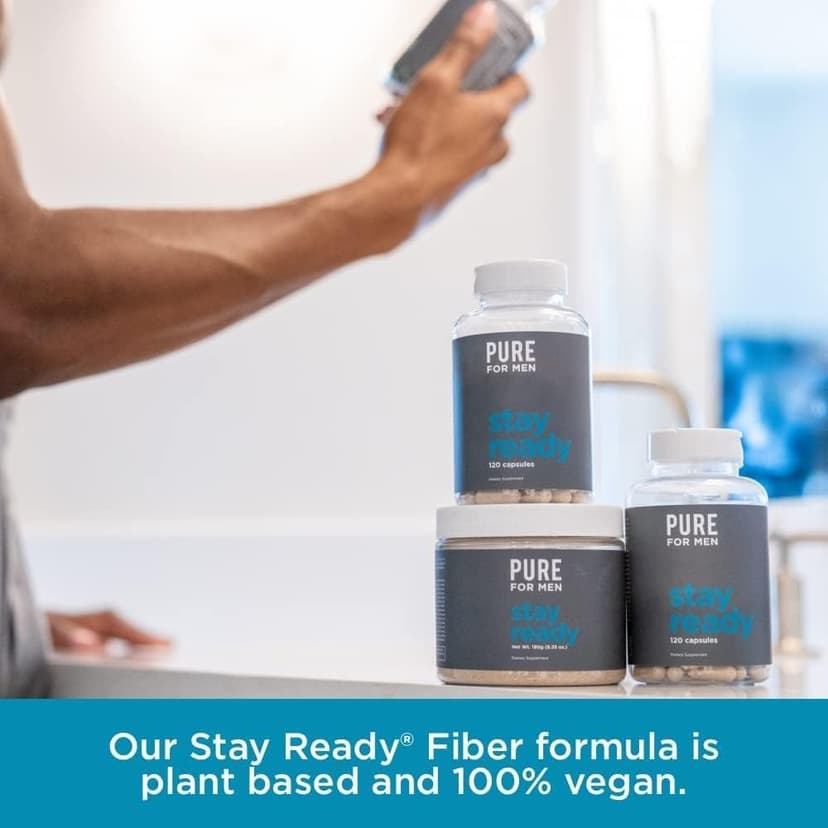 Pure for Men Pure for Men Original Vegan Cleanliness Stay Ready Fiber Supplement | Helps Promote Digestive Regularity | Psyllium Husk, Aloe Vera, Chia Seeds, Flaxseeds | Proprietary Formula | 120 Vegan Capsules