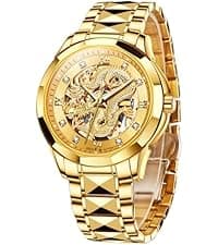 OLEVS Men Automatic Watch Stainless Steel Skeleton Mechanical Date Calendar Luxury Classic Business Waterproof Luminous Wrist Watches