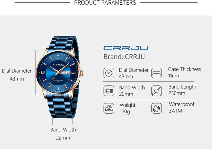 CRRJU Men's Fashion Luxury Stainless Steel Watches for Men Business Auto Date Chronograph Analog Quartz Wristwatches