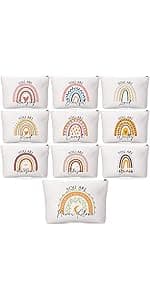 Coume 10 Pcs Rainbow Canvas Makeup Bags Bulk Inspirational Quotes Cosmetic Zipper Personalized Encouragement Travel Pouch Toiletry Bag for Women Girls Teacher Friend Birthday