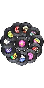 Funny Retro Record Coasters for Drinks with Vinyl Player Holder for Music Lovers,Set of 6 Conversation Piece Sayings Drink Coaster,Housewarming Hostess Wedding Registry Gift Ideas
