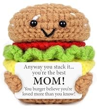 Mini Birthday Gift for Son from Dad Mom Handmade Crochet Burger for New Dad Son-in-Law Adult Sons New Father Christmas Basket Idea from Parents to Sons from Mother Father
