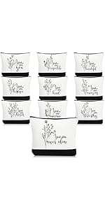 Coume 10 Pcs Rainbow Canvas Makeup Bags Bulk Inspirational Quotes Cosmetic Zipper Personalized Encouragement Travel Pouch Toiletry Bag for Women Girls Teacher Friend Birthday