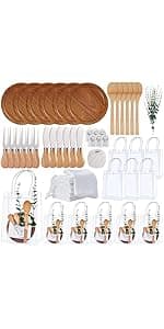 55Pcs Baby Shower Prizes for Game Winners 6 Sets Bamboo Cheese Board Spoon Fork Butter Spreaders Plaid Towel Thank You Card and Gift Bags for Baby Shower Wedding Bridal Shower Favors