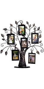 Klikel Family Tree Picture Frame Stand with 6 Hanging Photo Picture Frames - Medium Metal Tree 12 X 11 - Holds 6 Ornamental 2x3 Frames