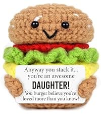 Mini Birthday Gift for Son from Dad Mom Handmade Crochet Burger for New Dad Son-in-Law Adult Sons New Father Christmas Basket Idea from Parents to Sons from Mother Father