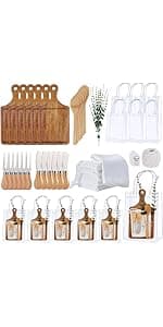 55Pcs Baby Shower Prizes for Game Winners 6 Sets Bamboo Cheese Board Spoon Fork Butter Spreaders Plaid Towel Thank You Card and Gift Bags for Baby Shower Wedding Bridal Shower Favors