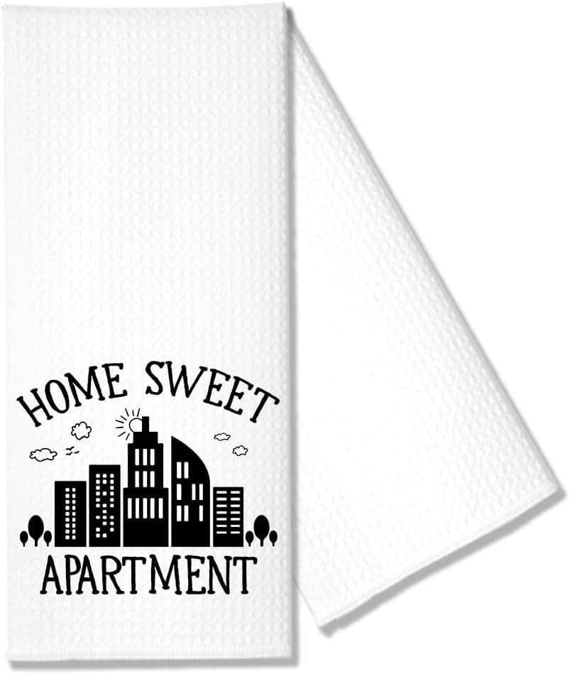 Hafhue Home Sweet Apartment Kitchen Towels, Funny Kitchen Towels, Microfiber White Towel, Sweet Housewarming Gifts, New Apartment Present, for Mom Aunt Neighbor