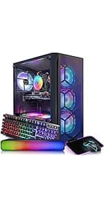STGAubron Gaming PC Desktop Computer, Intel Core I7 up to 3.9 GHz, Radeon RX 580 8G, 16G RAM, 512G SSD, WiFi, Bluetooth 5.0, RGB Fan x6, RGB BT Sound Bar, Windows 10 Home
