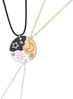Joiigaem BFF Necklace For 3 Trio Sun Moon Star Friendship Puzzle Matching Necklaces For Best Friends 3 Sisters Forever Jewelry Gifts