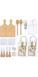 55Pcs Baby Shower Prizes for Game Winners 6 Sets Bamboo Cheese Board Spoon Fork Butter Spreaders Plaid Towel Thank You Card and Gift Bags for Baby Shower Wedding Bridal Shower Favors