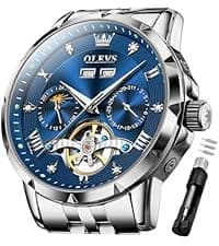 OLEVS Men Automatic Watch Stainless Steel Skeleton Mechanical Date Calendar Luxury Classic Business Waterproof Luminous Wrist Watches