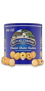 Royal Dansk Holiday Cookie 4 Pack, Exclusive Amazon Multipack of Original Danish Butter Cookies, Festive Tins for Christmas Gifts, Made with Real Butter, Non-GMO Ingredients