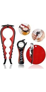 Jar Opener for Weak Hands, Seniors with Arthritis, 5 in 1 Multi Function Bottle Opener Lid Opener For Arthritic Hands with Non Slip Rubber Jar opener Gripper Pad