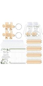 Sintuff 100 Sets Wedding Favors for Guests Rustic Wood Puzzle Keychain Thank You Card Organza Bag Wedding Party Bridal Shower Souvenir