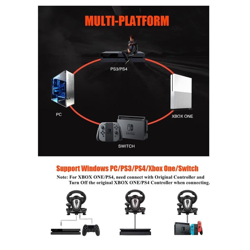 PXN V3II PC Racing Wheel, USB Car Race Sim Game PC Steering Wheel with Pedals for Windows PC/PS3/PS4/Nintendo Switch/Xbox One/Xbox Series X/S