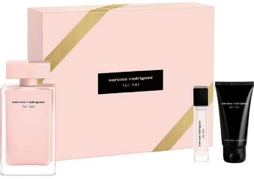 Narciso Rodriguez 3-Piece Set for Her, (3.3 Oz Eau De Parfum Spray + 0.34 Oz Eau De Parfum Spray + 1.6 Oz Body Lotion)