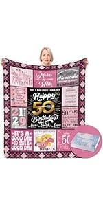 50 Birthday Gifts for Women, 50th Birthday Blanket with Gift Box, 50th Birthday Decorations Gift Ideas for Her, 50 Year Old Gifts for Women Turning 50 and Fabulous