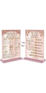 11Pcs 18th Birthday Decorations Kit for Men Women, Black Gold Happy 18th Birthday Banner, Awesome Since 2007 Centerpieces Swirls Party Supplies, Eighteen Bday Banner Ceiling Table Topper Sign