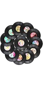 Funny Retro Record Coasters for Drinks with Vinyl Player Holder for Music Lovers,Set of 6 Conversation Piece Sayings Drink Coaster,Housewarming Hostess Wedding Registry Gift Ideas