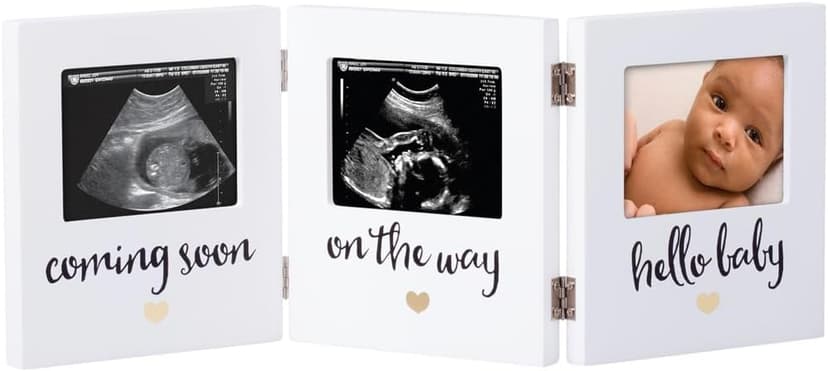 Pearhead Triple Sonogram Keepsake Photo Frame, Gender Neutral Ultrasound Keepsake, Ideal Pregnancy Gift For First Time Moms, Baby Shower and Nursery Decor, 3.5”x2.5” Photo Insert, White