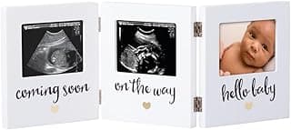 Pearhead Triple Sonogram Keepsake Photo Frame, Gender Neutral Ultrasound Keepsake, Ideal Pregnancy Gift For First Time Moms, Baby Shower and Nursery Decor, 3.5”x2.5” Photo Insert, White