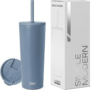 Simple Modern Insulated Tumbler with Lid and Straw | Iced Coffee Cup Reusable Stainless Steel Water Bottle Travel Mug | Gifts for Women Men Her Him | Classic Collection | 24oz | Blue Dune