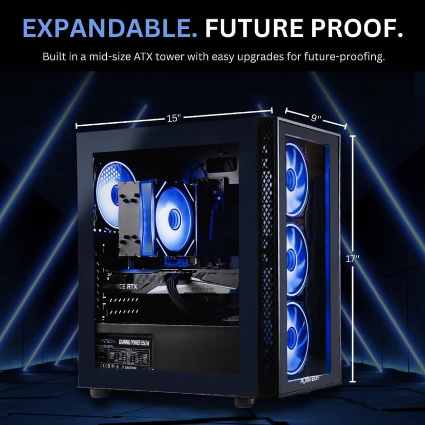 NOVATECH Phantom - Prebuilt Gaming PC Desktop Computer - RTX 3050 - Intel i7 Xeon 3.5GHz - 16GB RAM - 512GB M.2 SSD WiFi/BT, Win 11 Pro - Gaming Computer Tower, Pre Built PC Gaming - 1 Year Warranty