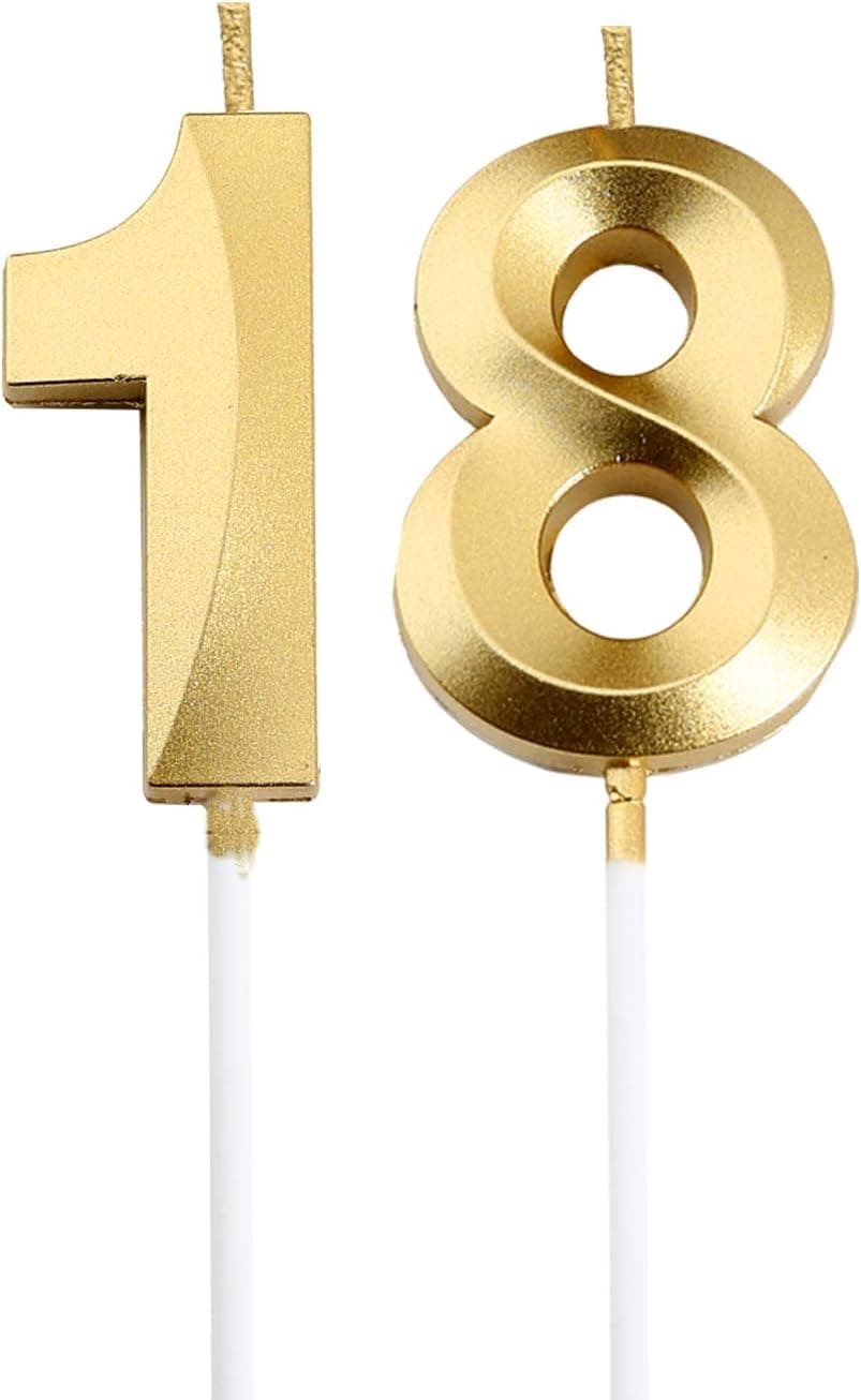 18th Birthday Candles,Gold Number 18 Cake Topper for Birthday Decorations Party Decoration