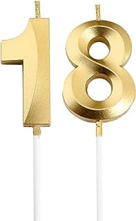 18th Birthday Candles,Gold Number 18 Cake Topper for Birthday Decorations Party Decoration