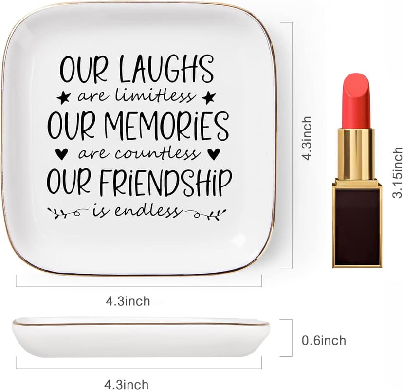 Friendship Gifts for Women Best Friend Jewelry Dish, Our Laughs are Limitless, Our Memories are Countless, Our Friendship is Endless Unique Gifts for Women, Female Friend Birthday Christmas
