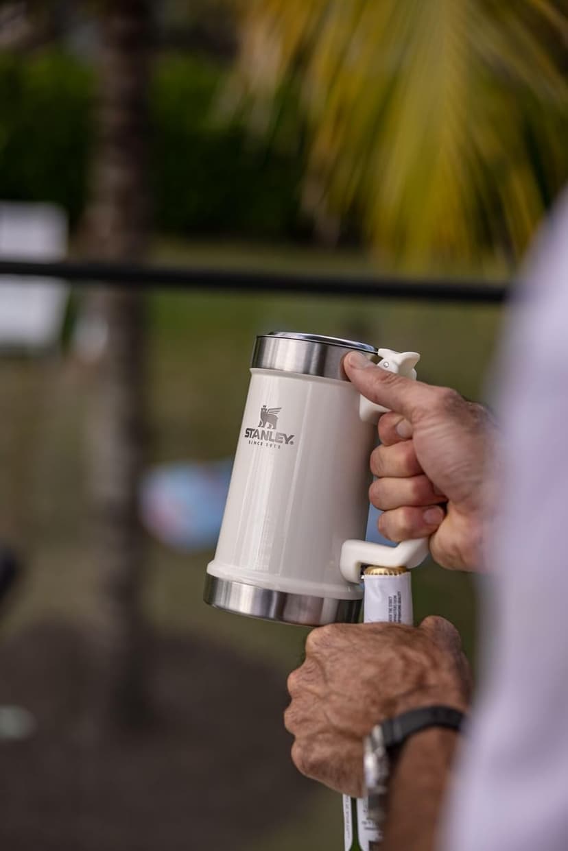 STANLEY Classic Bottle Opener Beer Stein 24 oz | Flip Up Lid and Heavy Duty Handle with Built In Bottle Opener | Insulated Stainless Steel Beer Mug | BPA-Free