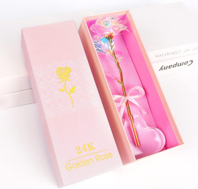 Beferr Gifts for Women Mom Galaxy Rose Glass Crystal Flowers with Heart-Shaped Base Eternal Roses Forever Flowers Mother's Birthday Gifts for Grandma Daughters Wife Sister Kids