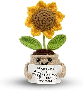Mini Positive Crochet Sunflower, Cute Cheer Up Gifts for Women, Crochet Plant with Optimistic Card for Nurse Teacher Boss, Thank You Gifts for Friends, Coworker and Sunflower Decor